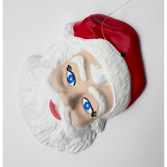 Vintage Santa Claus Face Christmas Tree Ornament Hand Painted Ceramic Blue Eyes - Picture 5 of 6